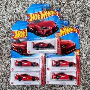 HOT WHEELS 4 Red Toyota Supra & 1 Red GR Toyota Supra Diecast Lot Of 5ea